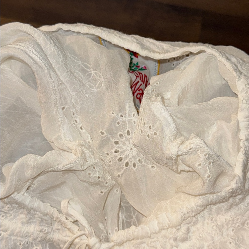 Johnny Was Size Extra Small Egg Shell Off White Sheer Tunic Long Sleeve Top Cute - Picture 5 of 15